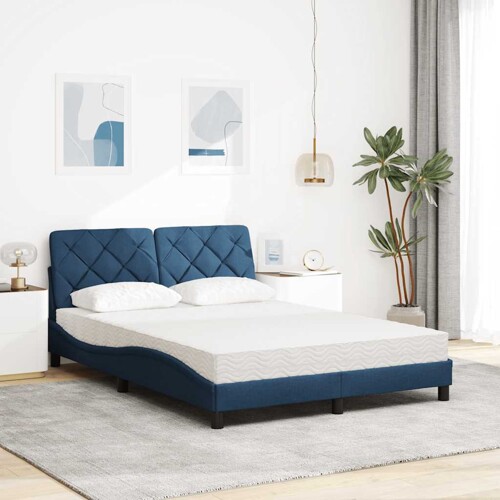 Krevet s madracem plavi 140 x 190 cm od tkanine - NOVO