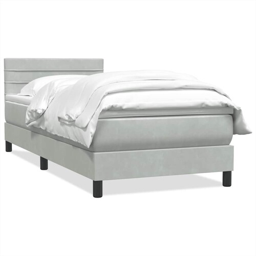 Box Spring krevet s madracem svijetlo sivi 90x220 cm baršun - NOVO