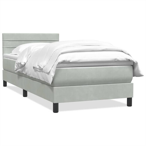 Box Spring krevet s madracem svijetlo sivi 90x210 cm baršun - NOVO