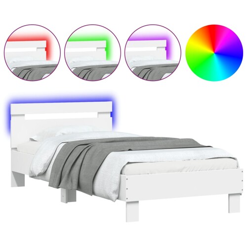 Okvir za krevet s uzglavljem i LED svjetlima bijeli 90x190 cm - NOVO