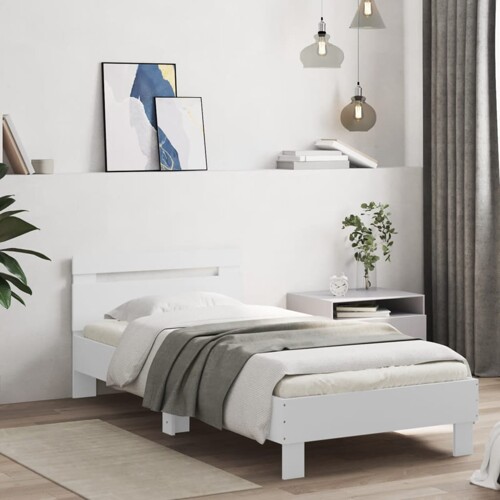 Okvir za krevet s uzglavljem i LED svjetlima bijeli 90x190 cm - NOVO