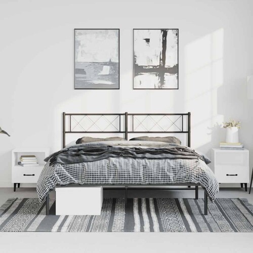 Metalni okvir za krevet s uzglavljem crni 135x190 cm - NOVO