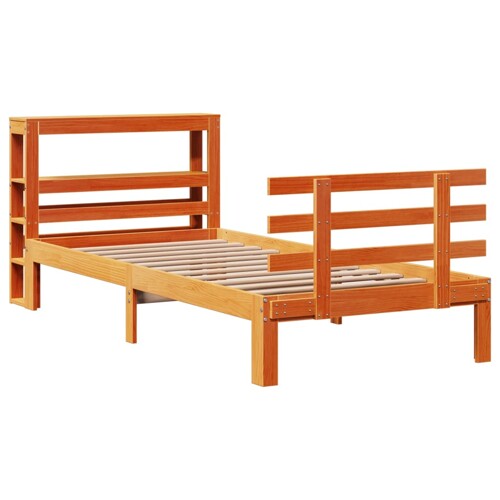 Okvir kreveta s uzglavljem voštano smeđi 75x190 cm od borovine - NOVO