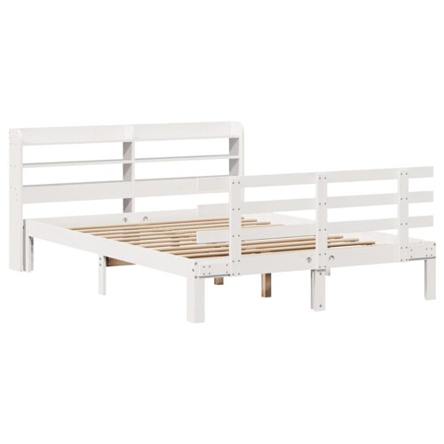 Okvir za krevet s uzglavljem bijeli 135 x 190 cm od borovine - NOVO