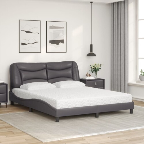Krevet s madracem sivi 160 x 200 cm od umjetne kože - NOVO