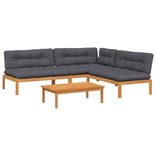 4-dijelni set vrtnih sofa od paleta s jastucima od drva bagrema - NOVO
