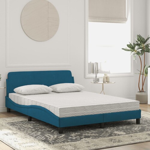 Krevet s madracem plavi 140x190 cm baršunasti - NOVO