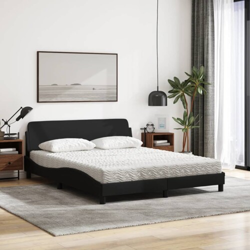 Krevet s madracem crni 160x200 cm od tkanine - NOVO