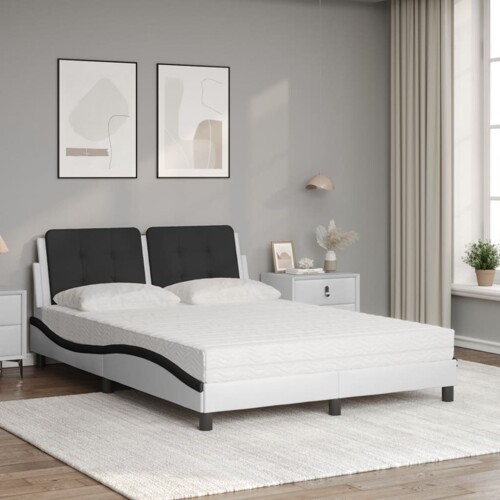 Krevet s madracem bijeli i crni 140 x 200 cm od umjetne kože - NOVO