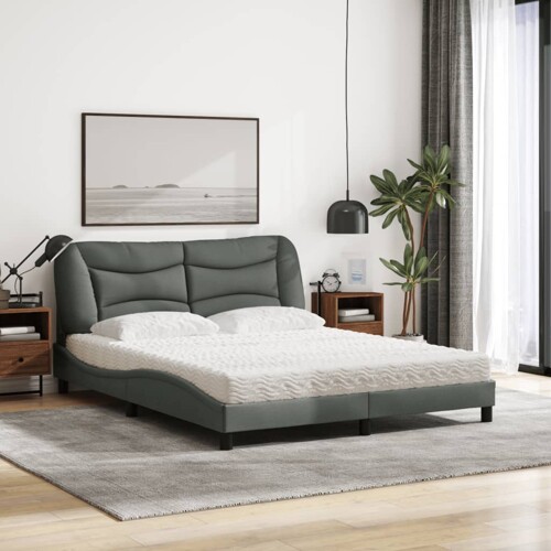 Krevet s madrac svjetlosivi 160x200cm tkanina - NOVO