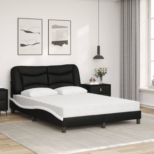 Krevet s madracem crno-bijeli 140 x 200 cm od umjetne kože - NOVO