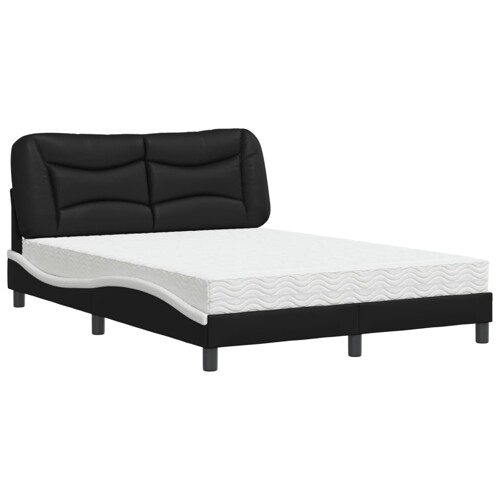Krevet s madracem crno-bijeli 140 x 200 cm od umjetne kože - NOVO