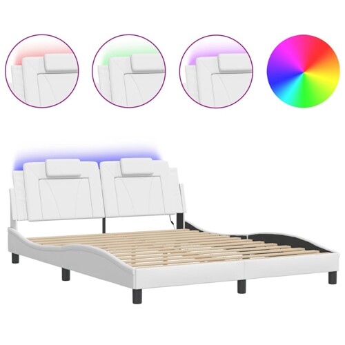 Okvir kreveta s LED svjetlima bijeli 160x200 cm od umjetne kože - NOVO