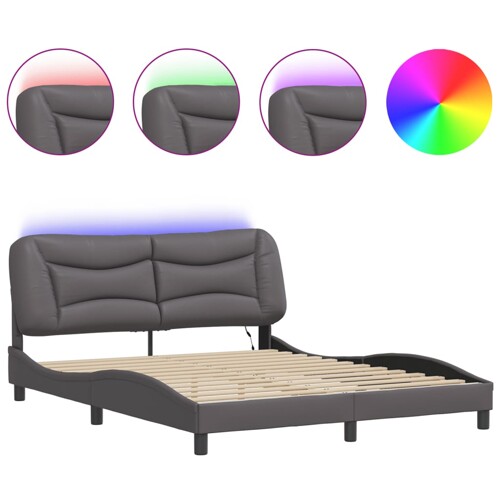 Okvir kreveta s LED svjetlima sivi 160 x 200 cm od umjetne kože - NOVO