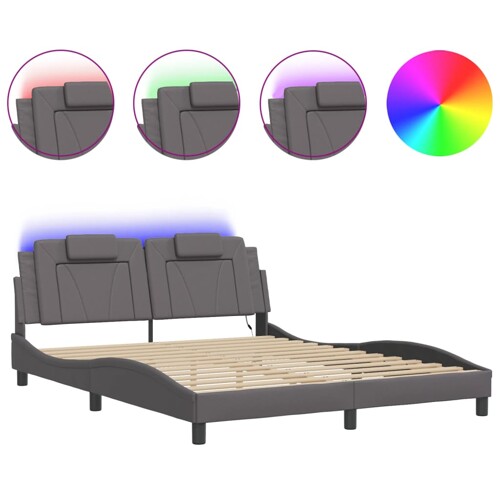 Okvir kreveta s LED svjetlima sivi 160 x 200 cm od umjetne kože - NOVO