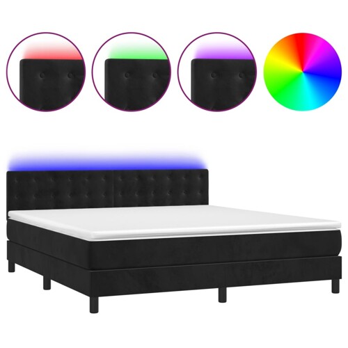 Krevet box spring s madracem LED crni 160x200 cm baršun - NOVO