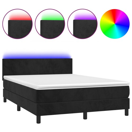 Krevet box spring s madracem LED crni 140x200 cm baršun - NOVO
