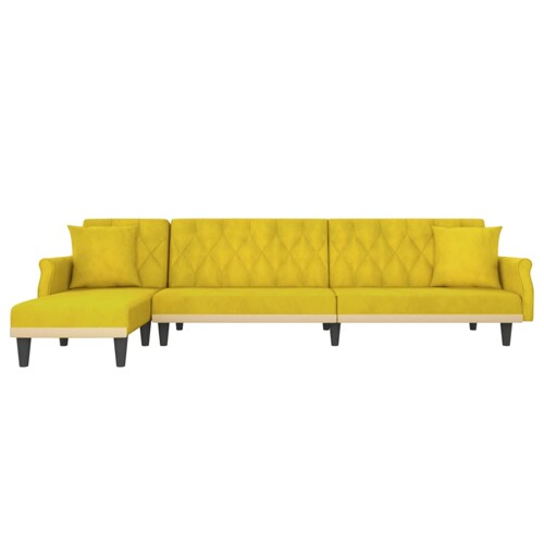 Kutna garnitura na razvlačenje žuta 271x140x70 cm baršunasta - NOVO