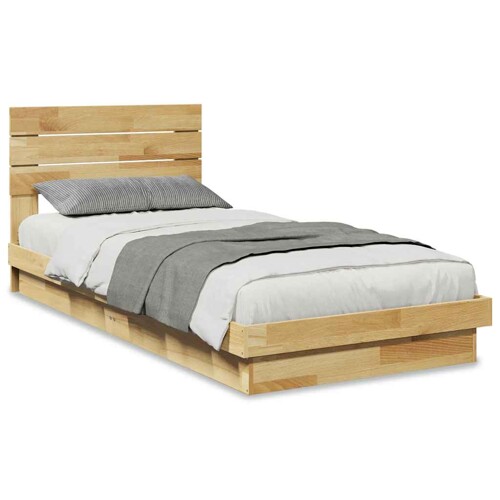 Okvir kreveta uzglavljem bez madraca 75x190 cm puno drvo hrast - NOVO