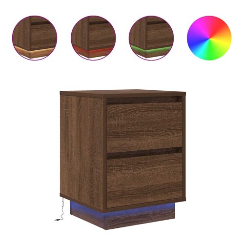 Noćni ormarić s LED svjetlima smeđi hrast 38x34x50 cm - NOVO
