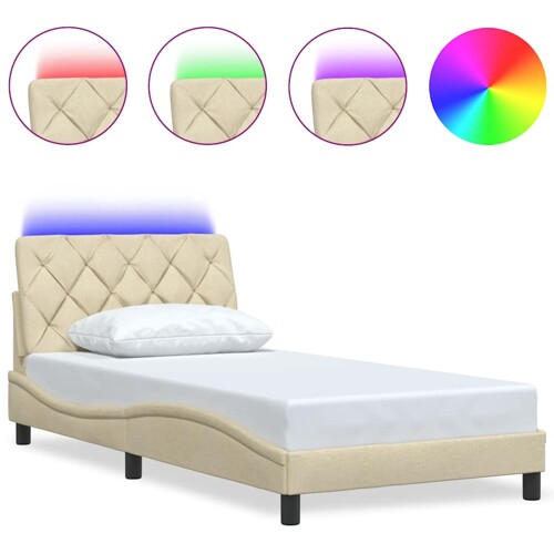 Okvir kreveta s LED-om bez madraca krem 100 x 200 cm od tkanine - NOVO