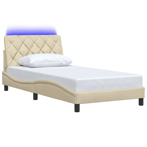 Okvir kreveta s LED-om bez madraca krem 100 x 200 cm od tkanine - NOVO