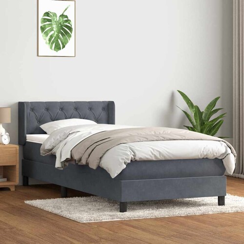 Box spring krevet s madracem tamnosivi 80 x 220 cm baršunasti - NOVO