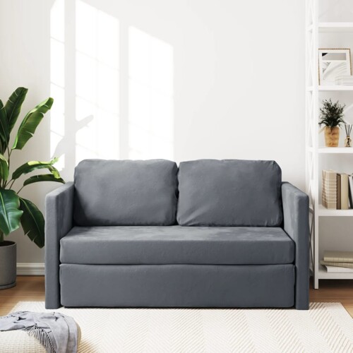 Podni kauč na razvlačenje 2-u-1 tamnosivi 122x204x55 cm baršun - NOVO