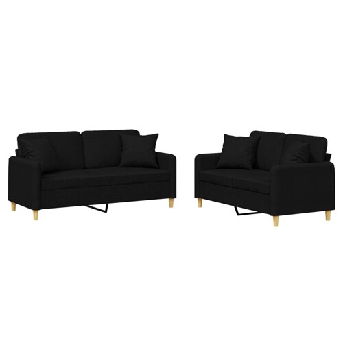 2-dijelni set sofa s jastucima crni od tkanine - NOVO