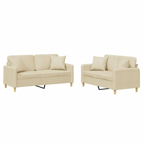 2-dijelni set sofa s jastucima krem od tkanine - NOVO