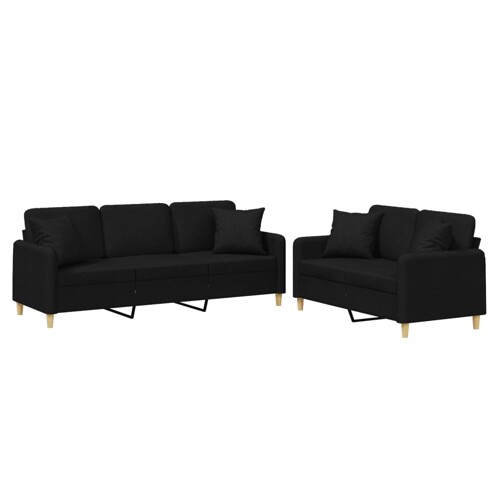 2-dijelni set sofa s jastucima crni od tkanine - NOVO