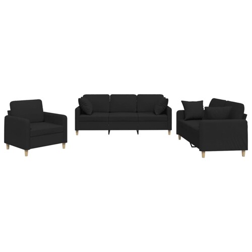 3-dijelni set sofa s jastucima crni od mikrovlakana - NOVO