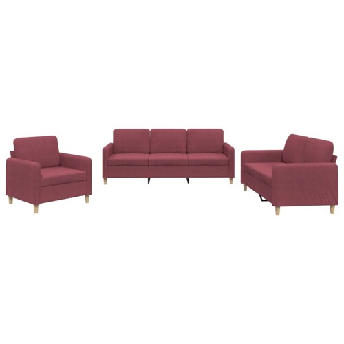 3-dijelni set sofa s jastucima crvena boja vina od tkanine - NOVO