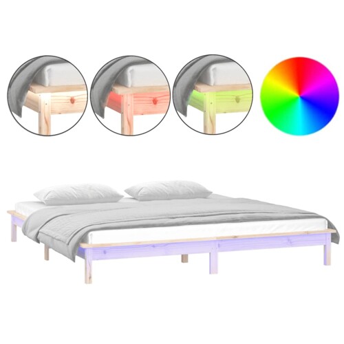 LED okvir za krevet 140 x 190 cm od masivnog drva - NOVO