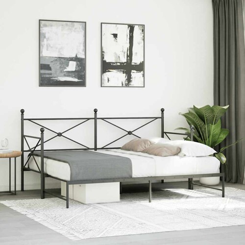 Krevet na rasklapanje bez madraca crni 75x190 cm čelik - NOVO