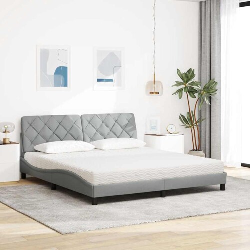 Krevet s madracem svjetlosivi 180x200 cm od tkanine - NOVO