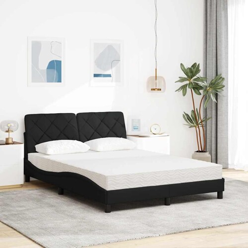 Krevet s madracem crni 140 x 190 cm od tkanine - NOVO