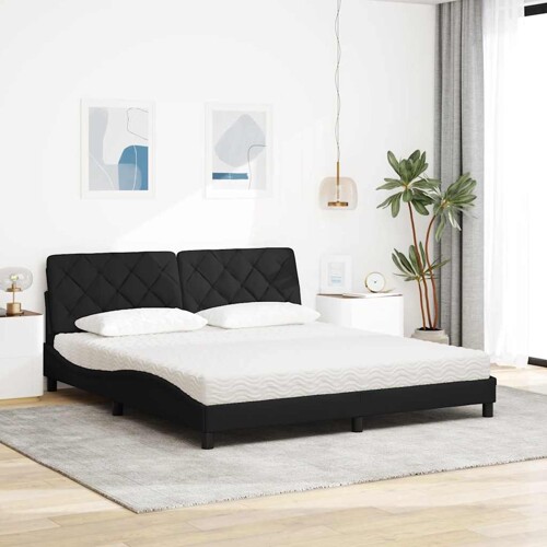 Krevet s madracem crni 180x200 cm od tkanine - NOVO