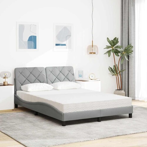 Krevet s madracem svjetlosivi 140x190 cm od tkanine - NOVO