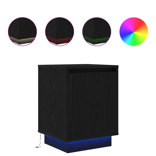 Noćni ormarić s LED svjetlima crni 38x34x50 cm - NOVO
