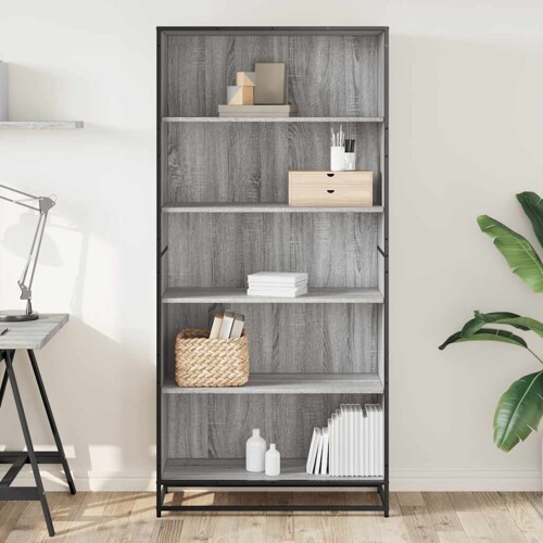 Polica za knjige Siva Sonoma 80,5x35x170,5 cm Konstruirano drvo - NOVO