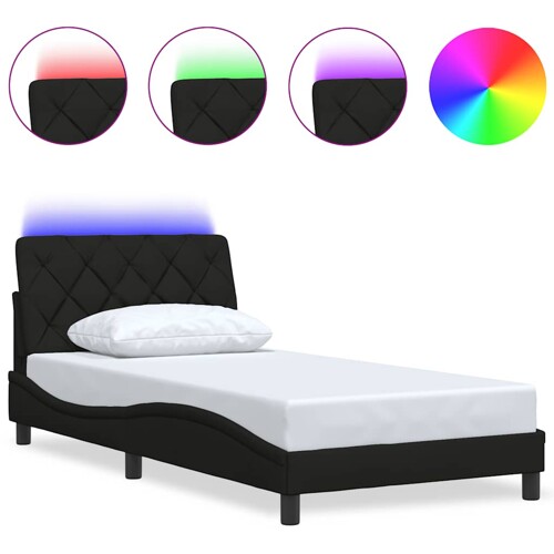 Okvir kreveta s LED-om bez madraca crni 100x200 cm od tkanine - NOVO