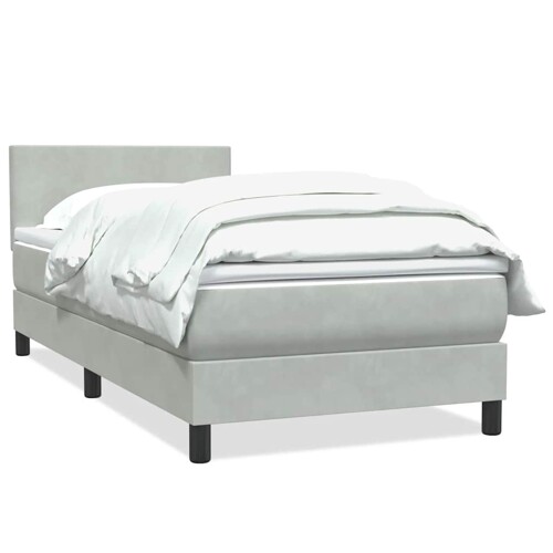 Box Spring krevet s madracem svijetlo sivi 90x220 cm baršun - NOVO