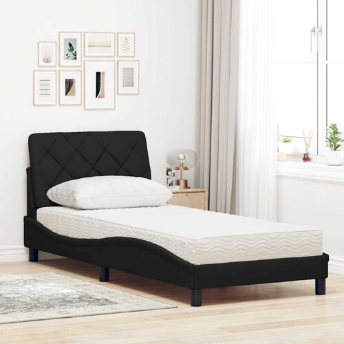 Krevet s madracem crni 80 x 200 cm od tkanine - NOVO