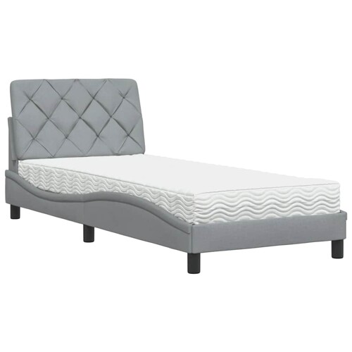 Krevet s madracem svjetlosivi 80x200cm tkanina - NOVO