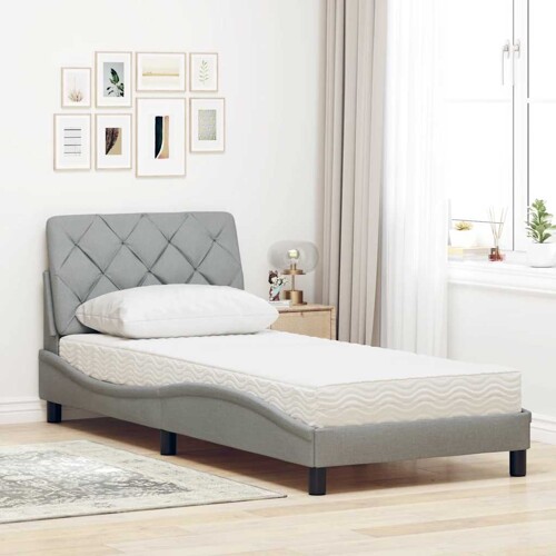 Krevet s madracem svjetlosivi 80x200cm tkanina - NOVO