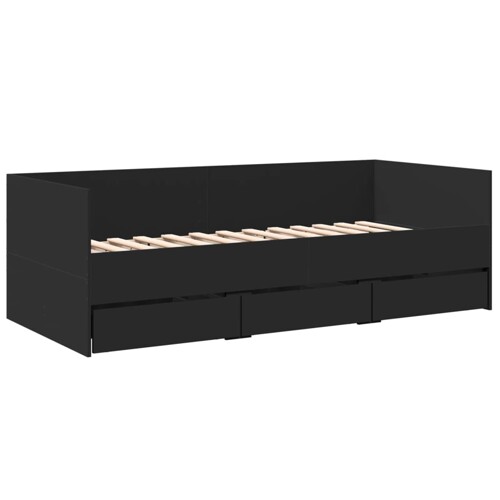 Dnevni krevet s ladicama bez madraca crni 90x190 cm - NOVO