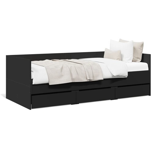 Dnevni krevet s ladicama bez madraca crni 90x190 cm - NOVO