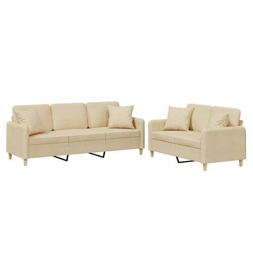 2-dijelni set sofa s jastucima krem od tkanine - NOVO