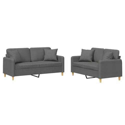 2-dijelni set sofa s jastucima tamnosivi od tkanine - NOVO